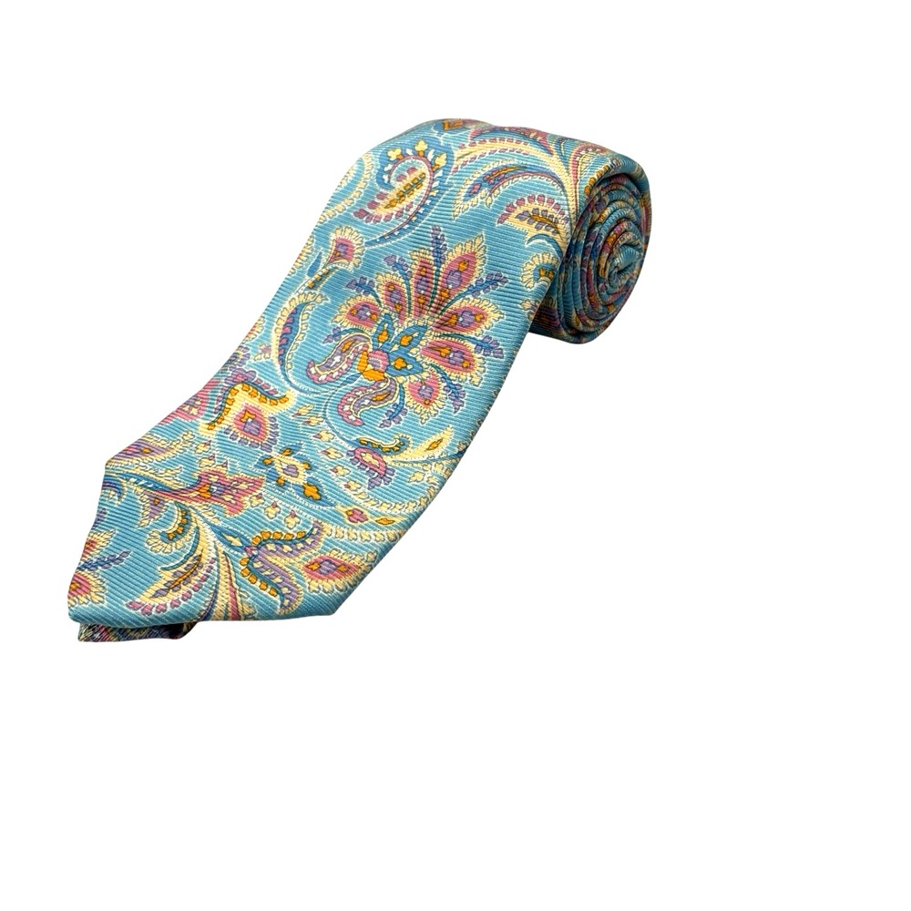 Lands End Tie Silk Paisley Floral Pastel Colors Woven 58 in Spring Blue Craft - Picture 5 of 5